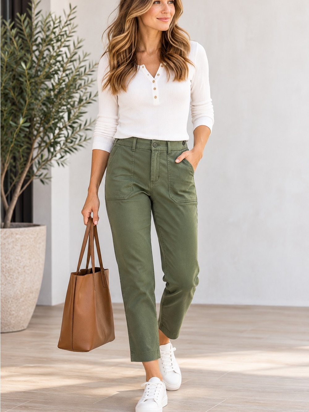 32 Degrees Cool Olive Green Utility Pants Size Small Cropped Stretch